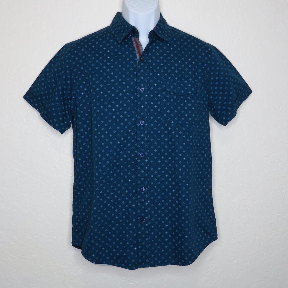 Hudson & Barrow NYC* Men's Short Sleeve Button Down Curved Hem BOHO Shirt~Medium